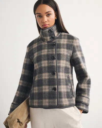 Abercrombie & Fitch Funnel Neck Wool-blend Short Coat In Animal Print
