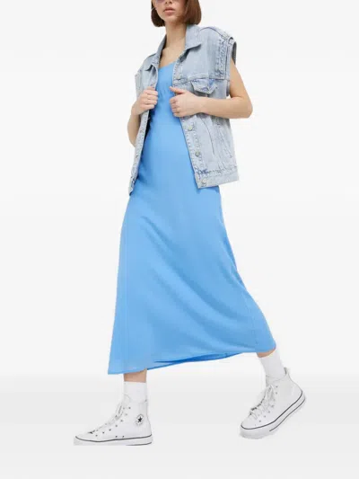 Abercrombie & Fitch Gathered-sleeve Maxi Dress In Blue