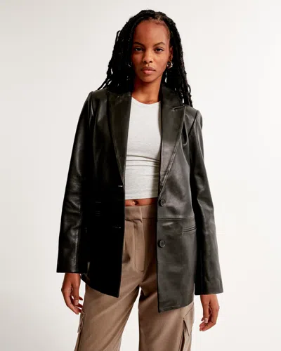 Abercrombie & Fitch Genuine Leather Blazer In Black