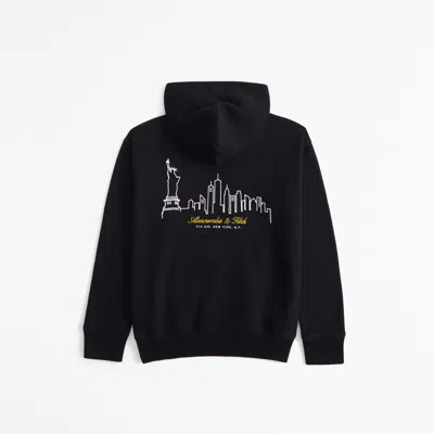 Abercrombie & Fitch Kids' Graphic Logo Popover Hoodie In Black
