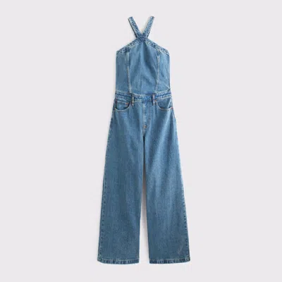 Abercrombie & Fitch Halter Denim Jumpsuit In Blue