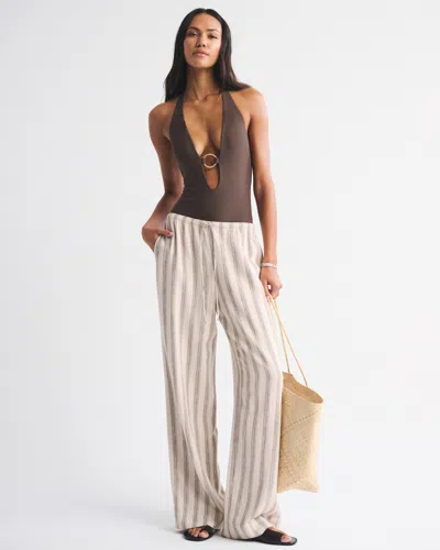 Abercrombie & Fitch Halter Plunge One-piece Swimsuit In Brown