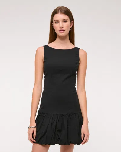 Abercrombie & Fitch High-neck Bubble Hem Mini Dress In Black