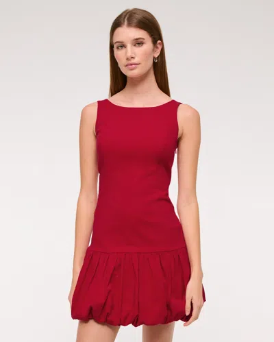 Abercrombie & Fitch High-neck Bubble Hem Mini Dress In Red