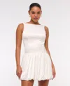 Abercrombie & Fitch High-neck Bubble Hem Mini Dress In White