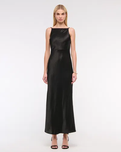 Abercrombie & Fitch High-neck Crinkle Satin Maxi Dress In Black