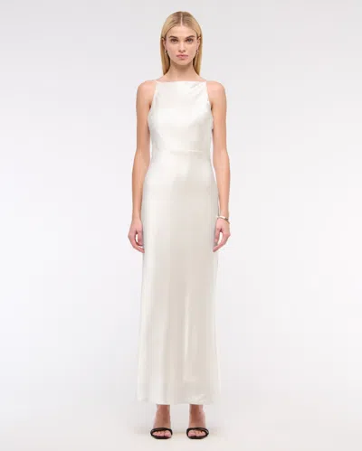 Abercrombie & Fitch High-neck Crinkle Satin Maxi Dress In White