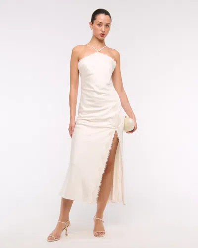 Abercrombie & Fitch High Neck Lace Trim Midi Dress In White