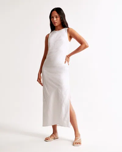 Abercrombie & Fitch High-neck Linen-blend Maxi Dress In White