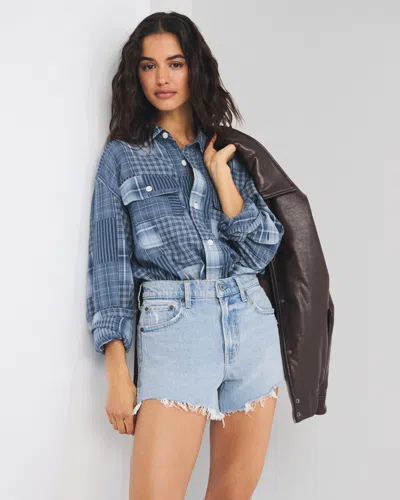 Abercrombie & Fitch High Rise 90s Cutoff Short In Blue