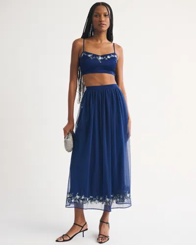 Abercrombie & Fitch High Rise Embroidered Maxi Set Skirt In Blue