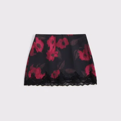 Abercrombie & Fitch High Rise Lace & Satin Mini Skort In Black