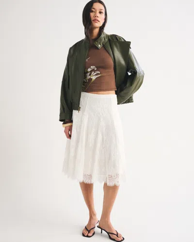 Abercrombie & Fitch High Rise Lace Midi Skirt In White