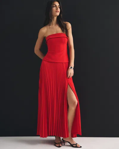 Abercrombie & Fitch High Rise Pleated Maxi Set Skirt In Orange