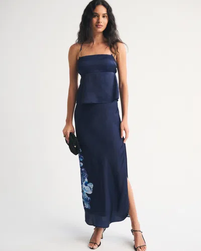 Abercrombie & Fitch High Rise Satin Maxi Set Skirt In Blue