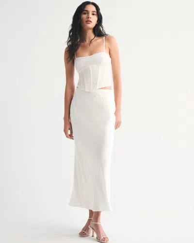 Abercrombie & Fitch High Rise Satin Maxi Set Skirt In White