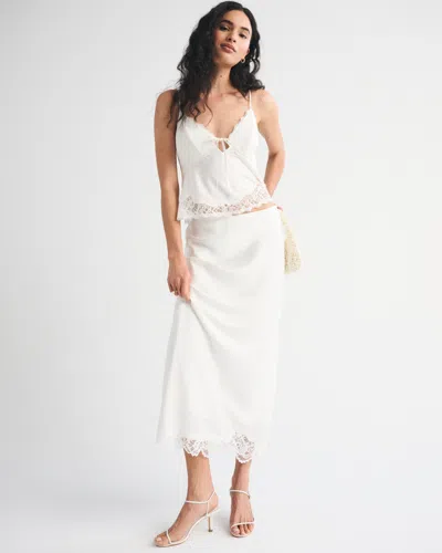 Abercrombie & Fitch High Rise Satin Maxi Set Skirt In White