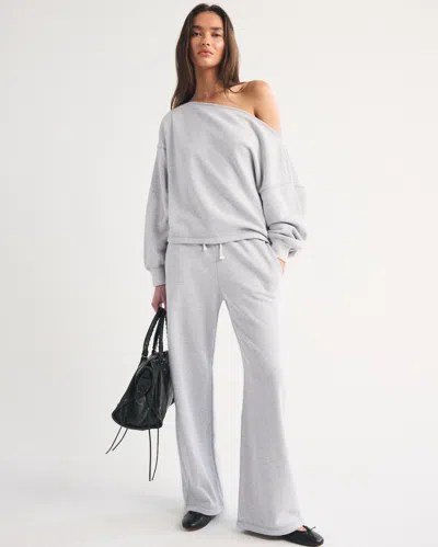 Abercrombie & Fitch High Rise Sunday Terry Wide Leg Sweatpant In Gray