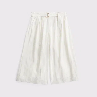 Abercrombie & Fitch High Rise Textured Crepe Tailored Culotte Pant In White