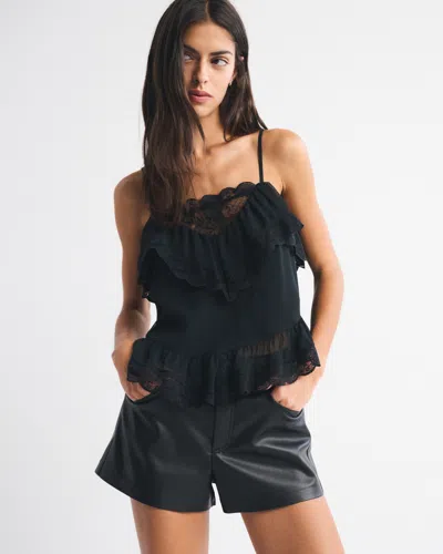 Abercrombie & Fitch High Rise Vegan Leather Micro Short In Black