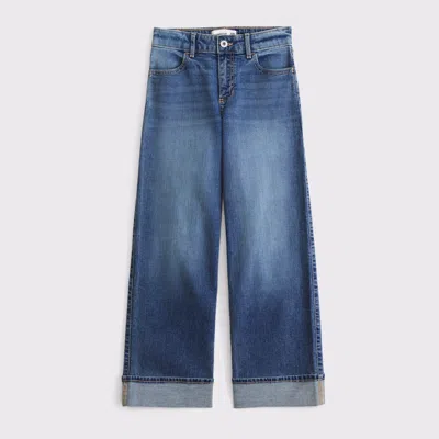 Abercrombie & Fitch Kids' High Rise Wide Leg Jeans In Medium Cuffed Hem