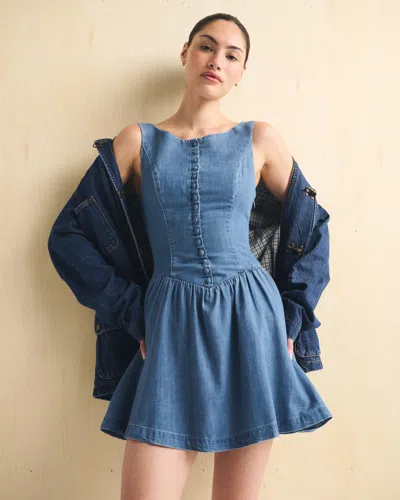 Abercrombie & Fitch High-neck Denim Mini Dress In Blue