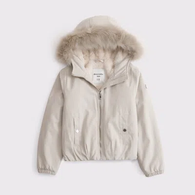 Abercrombie & Fitch Kids' Hooded Faux Fur-trimmed Bomber Jacket In Gray