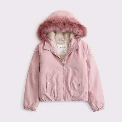 Abercrombie & Fitch Kids' Hooded Faux Fur-trimmed Bomber Jacket In Pink