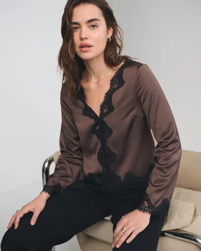 Abercrombie & Fitch Lace-trim Button-through Blouse In Brown