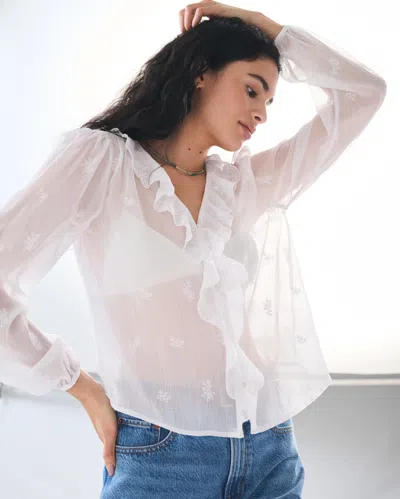 Abercrombie & Fitch Flowy Long Sleeve Blouse With Front Ruffle Detail In Red
