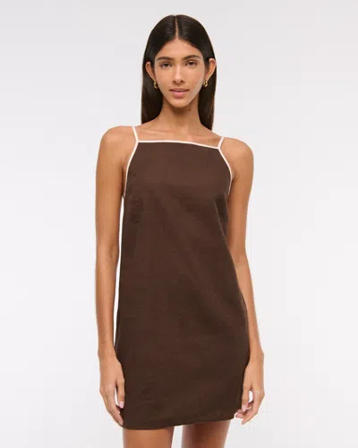 Abercrombie & Fitch Linen-blend Apron Mini Dress In Brown
