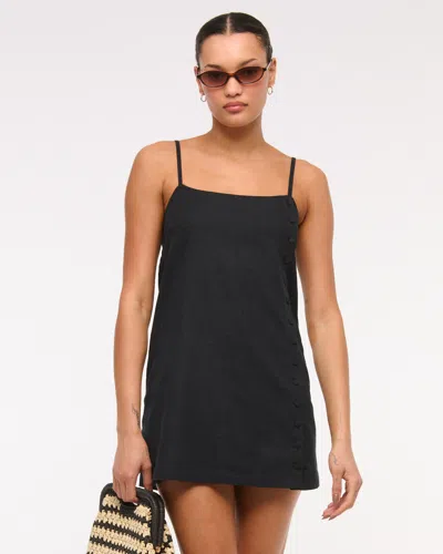 Abercrombie & Fitch Linen-blend Button Skort In Black