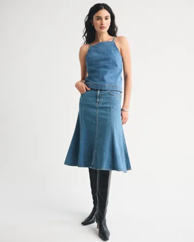 Abercrombie & Fitch Linen-blend Denim Midi Skirt In Blue