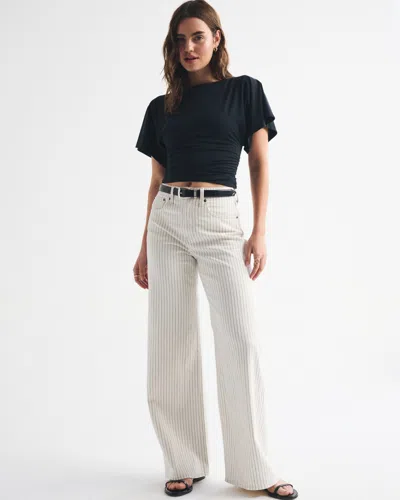 Abercrombie & Fitch Linen-blend High Rise Wide Leg Striped Jean In White
