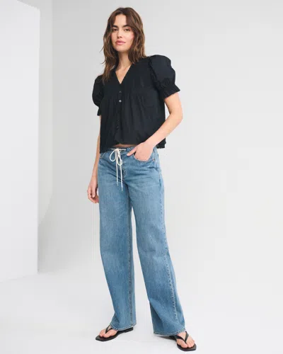 Abercrombie & Fitch Linen-blend Low Rise Ultra Loose Jean In Black