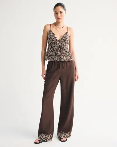 Abercrombie & Fitch Linen-blend Pull-on Pant In Brown