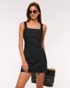 Abercrombie & Fitch Linen-blend Wide Strap Mini Dress In Black