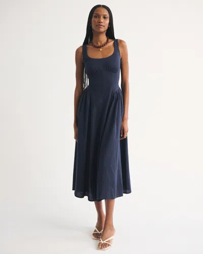 Abercrombie & Fitch Linen-blend A&f Bra-free Dylan Midi Dress In Blue