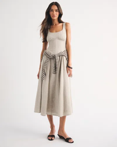 Abercrombie & Fitch Linen-blend A&f Bra-free Dylan Midi Dress In Multi