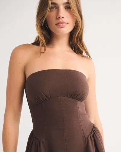 Abercrombie & Fitch Linen-blend A&f Bra-free Dylan Strapless Mini Dress In Dark Coffee