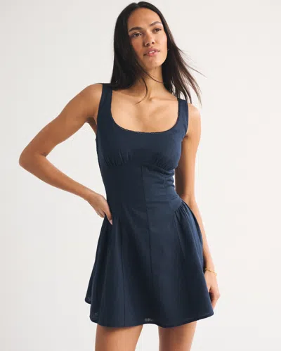 Abercrombie & Fitch Linen-blend A&f Dylan Bra-free Mini Dress In Blue