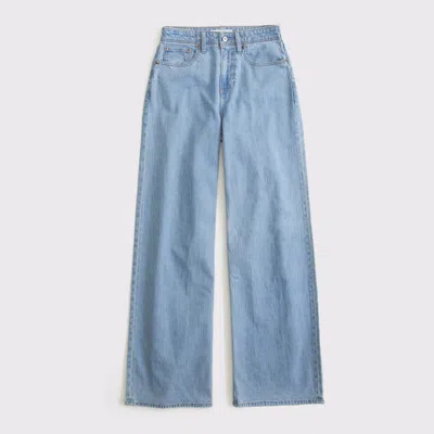 Abercrombie & Fitch Linen-blend Curve Love High Rise Wide Leg Jean In Blue