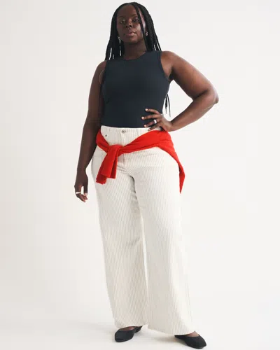 Abercrombie & Fitch Linen-blend Curve Love High Rise Wide Leg Striped Jean In White