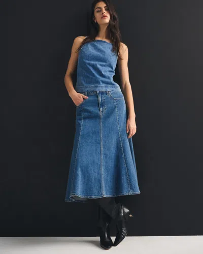 Abercrombie & Fitch Linen-blend Denim Midi Skirt In Blue