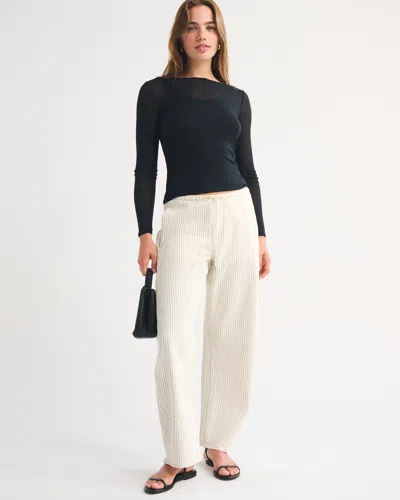 Abercrombie & Fitch Linen-blend Denim Pull-on Barrel Jean In Ecru Stripe