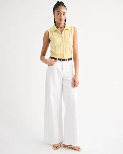 Abercrombie & Fitch Linen-blend High Rise Ultra Wide Leg Jean In White