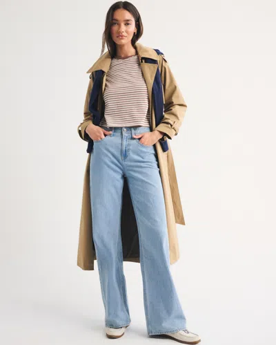 Abercrombie & Fitch Linen-blend Curve Love High Rise Wide Leg Jean In Blue