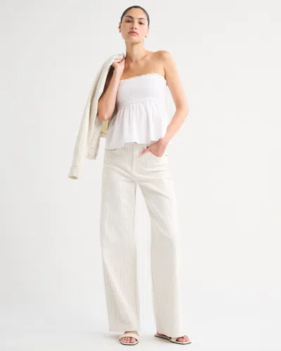 Abercrombie & Fitch Linen-blend High Rise Wide Leg Striped Jean In White