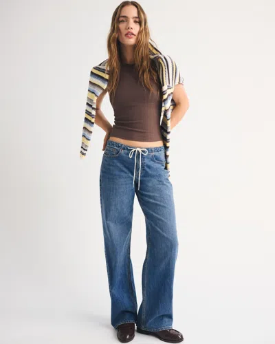 Abercrombie & Fitch Linen-blend Low Rise Ultra Loose Drawstring Jean In Blue