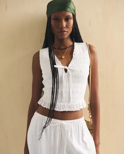 Abercrombie & Fitch Linen-blend Smocked Tie-front Top In White